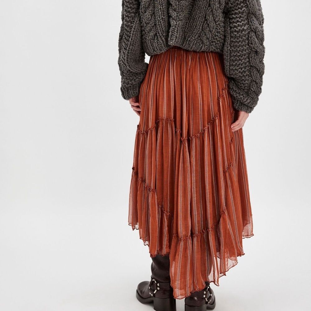Free People Rust Striped Tiered Midi Skirt - Picture 3 of 5